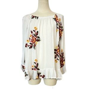 Liv Los Angeles White Embroidered Crochet Peasant Blouse‎ Boho Top size XL (D56)